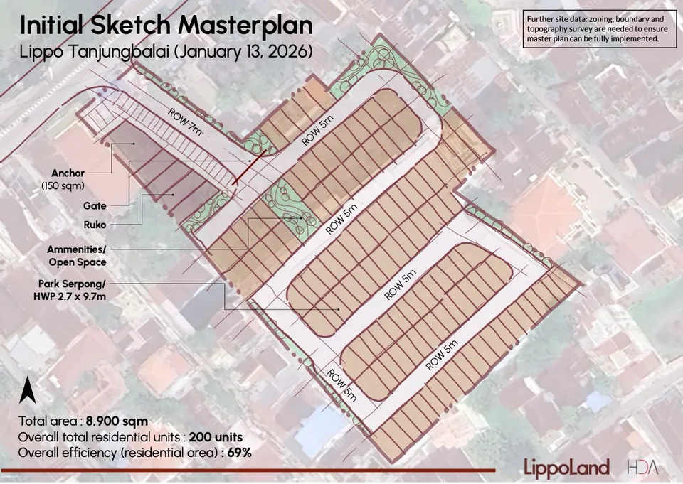 Original residential masterplan, with a street network and plotted housing areas